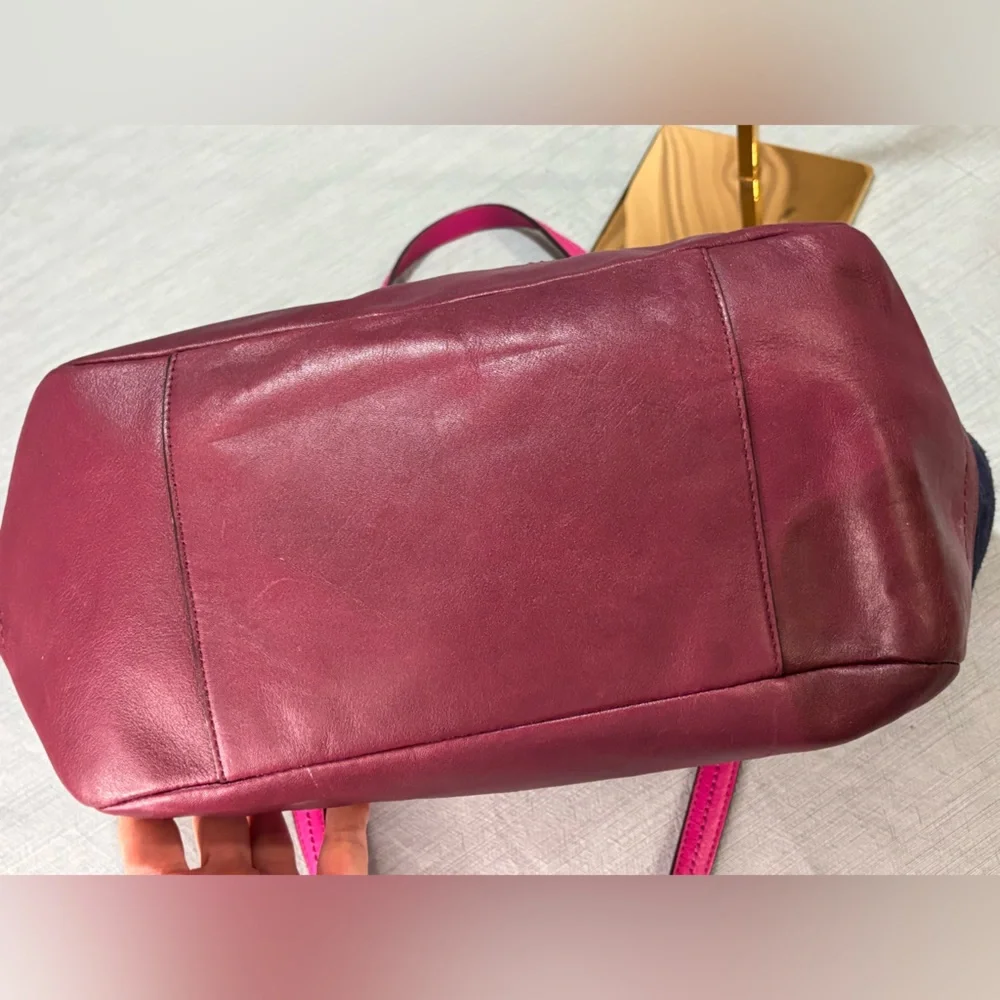 Coach Park Quilted Color Block Carrie tote handbag Pink Navy Burgundy leather - Picture 10 of 16